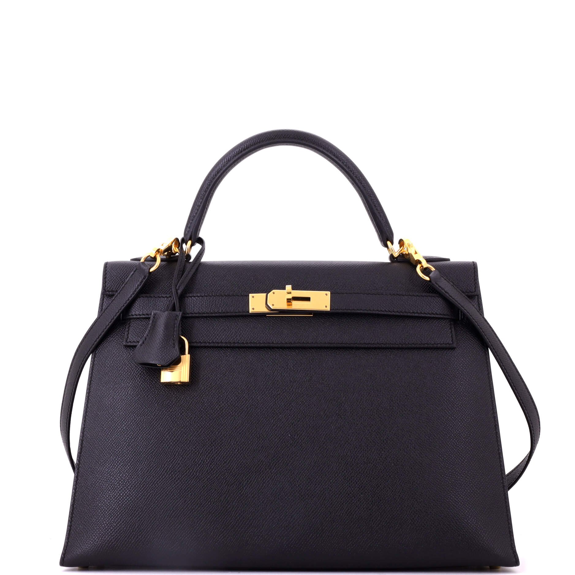 Kelly Handbag Noir Epsom with Gold Hardware 32
