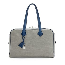 Hermes Ecru Bleu De Malte Toile Clemence Victoria II 35 Palladium Hardware, 2014