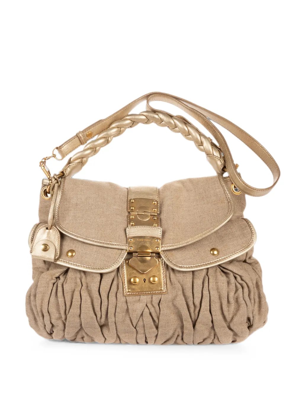 Coffer matelassé-canvas braided-handle tote bag