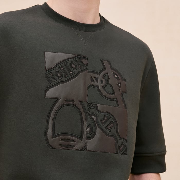 Kaki "Metallerie Au Carre" T-shirt With Leather Detail
