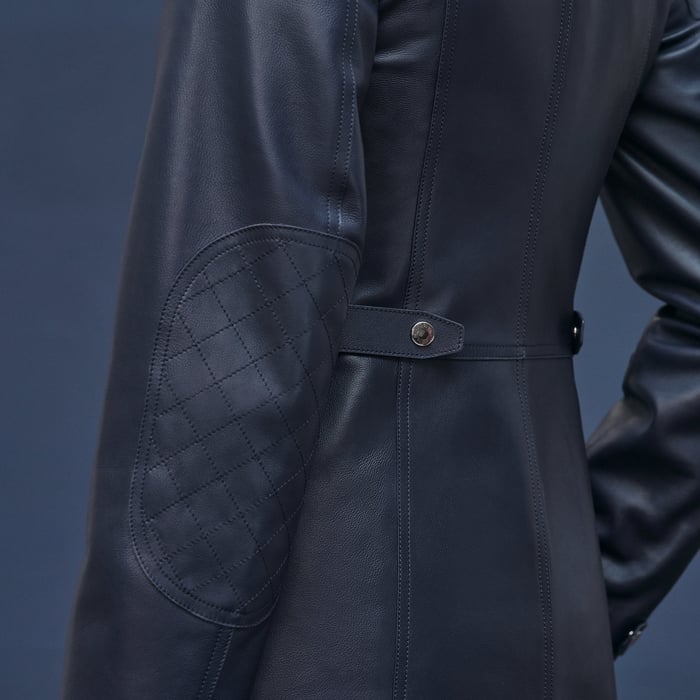 Bleu Noir Short Leather Trench Coat
