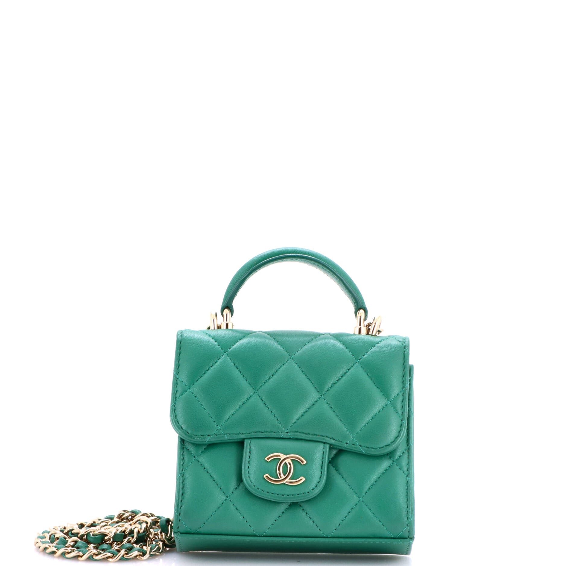 Square Classic Flap Top Handle Clutch with Chain Quilted Lambskin