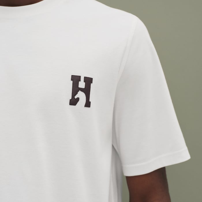 Blanc "H'Cheval" T-shirt With Leather Detail