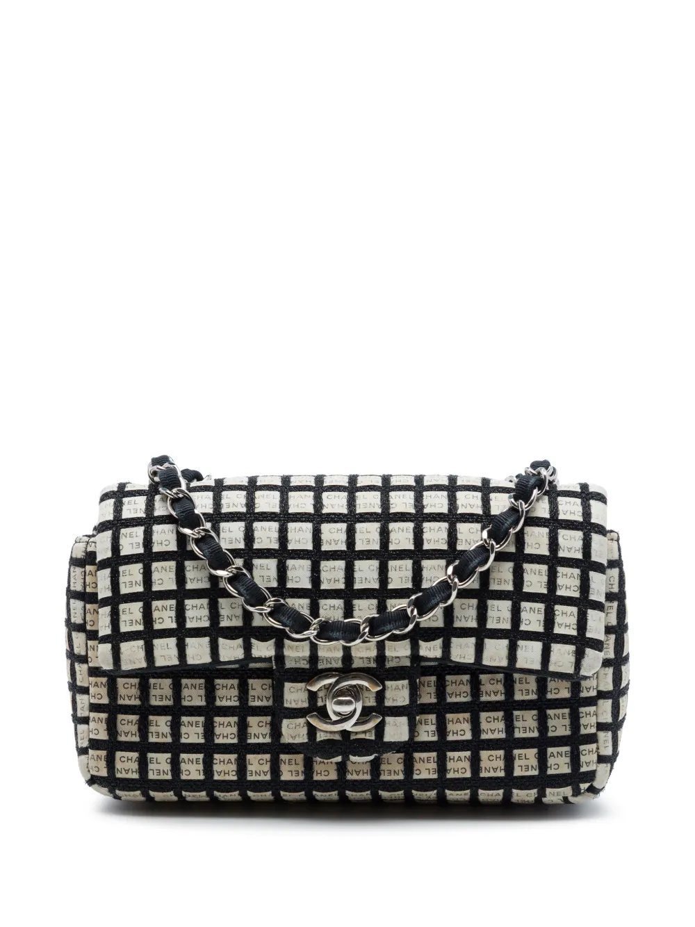 2014 Mini Rectangular Tweed and Ribbon Logo Single Flap crossbody bag