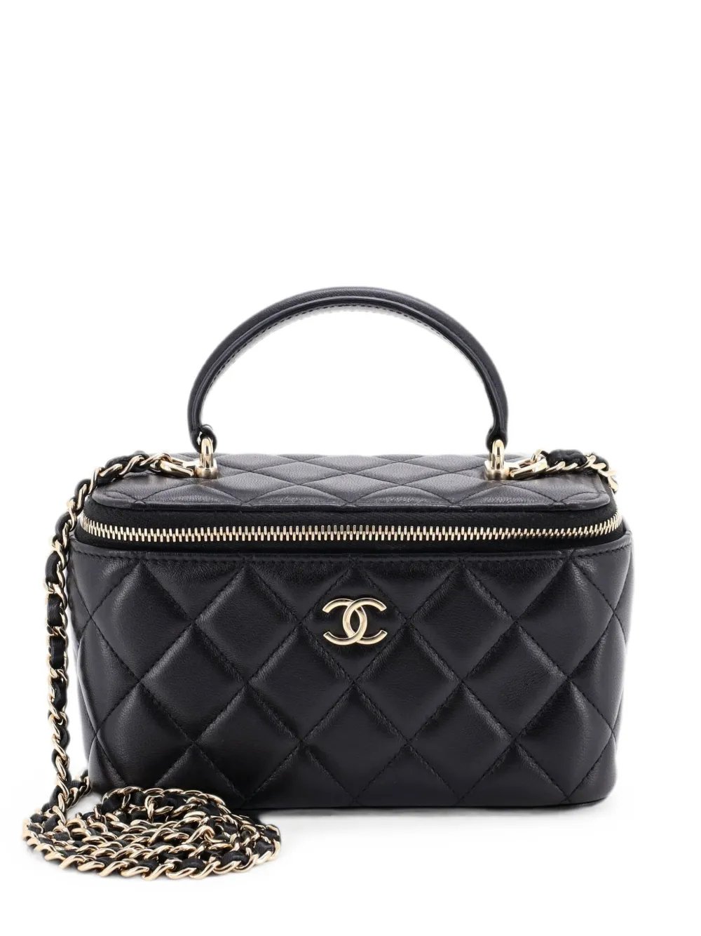Classic Top Handle Vanity Case with Chain Quilted Lambskin Small crossbody bag