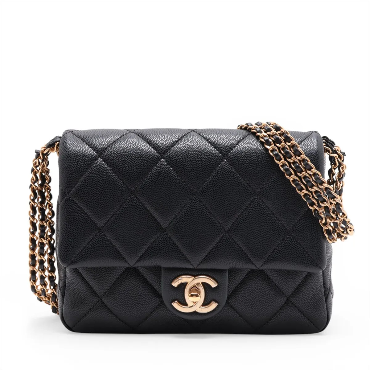 Chanel Matelasse Caviar Skin Chain Shoulder Bag Black Gold Metal Fittings random