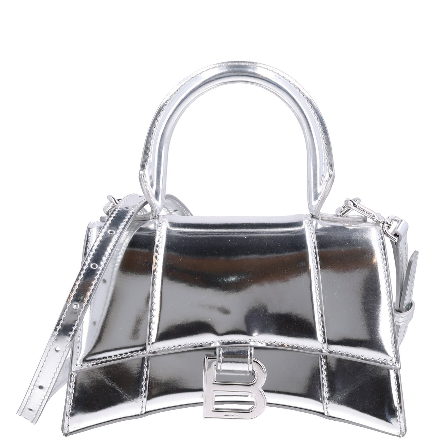 Balenciaga Metallic Calfskin Hourglass Top Handle Bag XS Silver