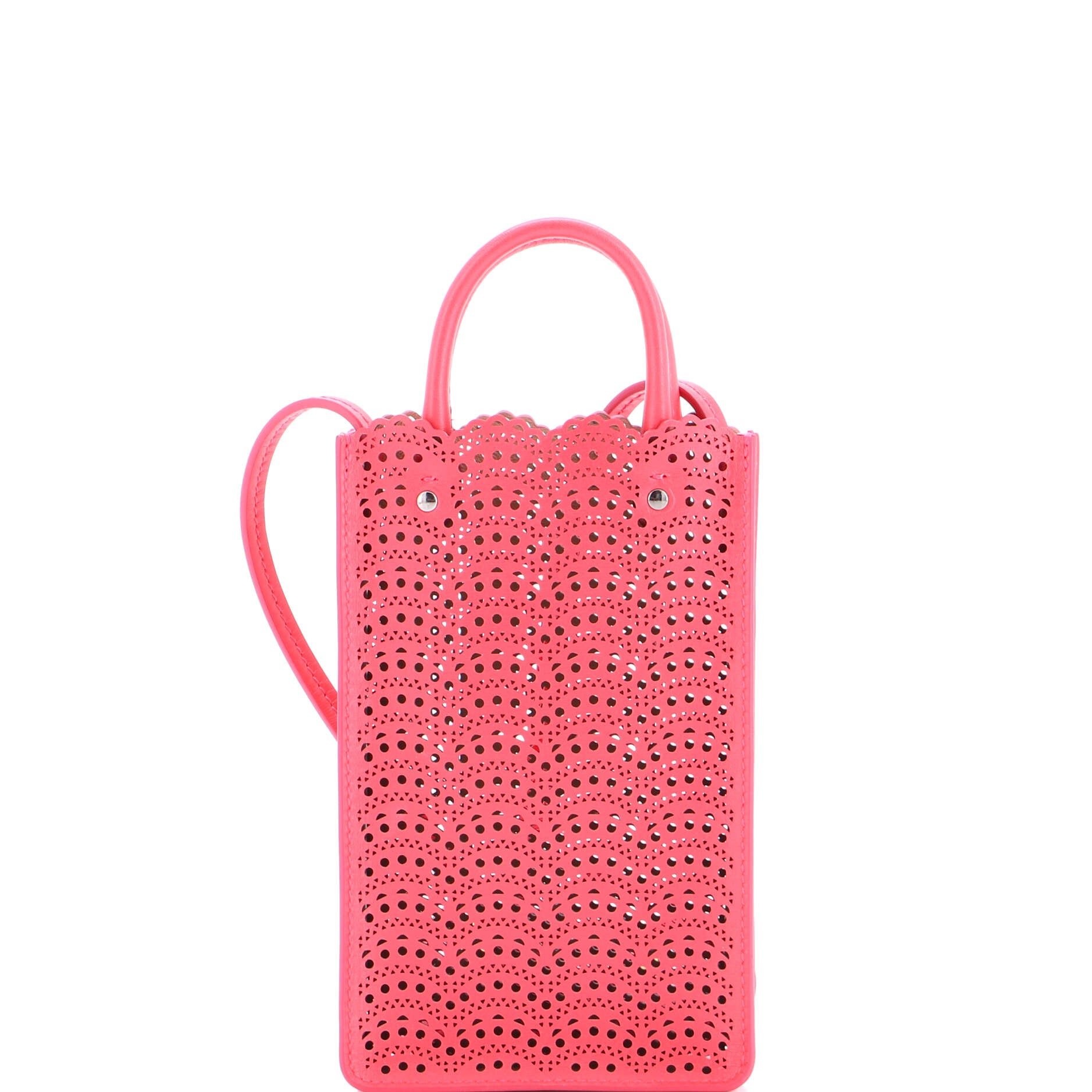 Alaia Garance Phone Holder Crossbody Bag Laser Cut Leather Small
