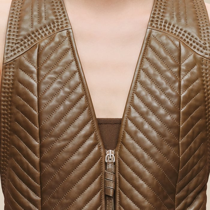 Marron Muschio Quilted Cargo Vest