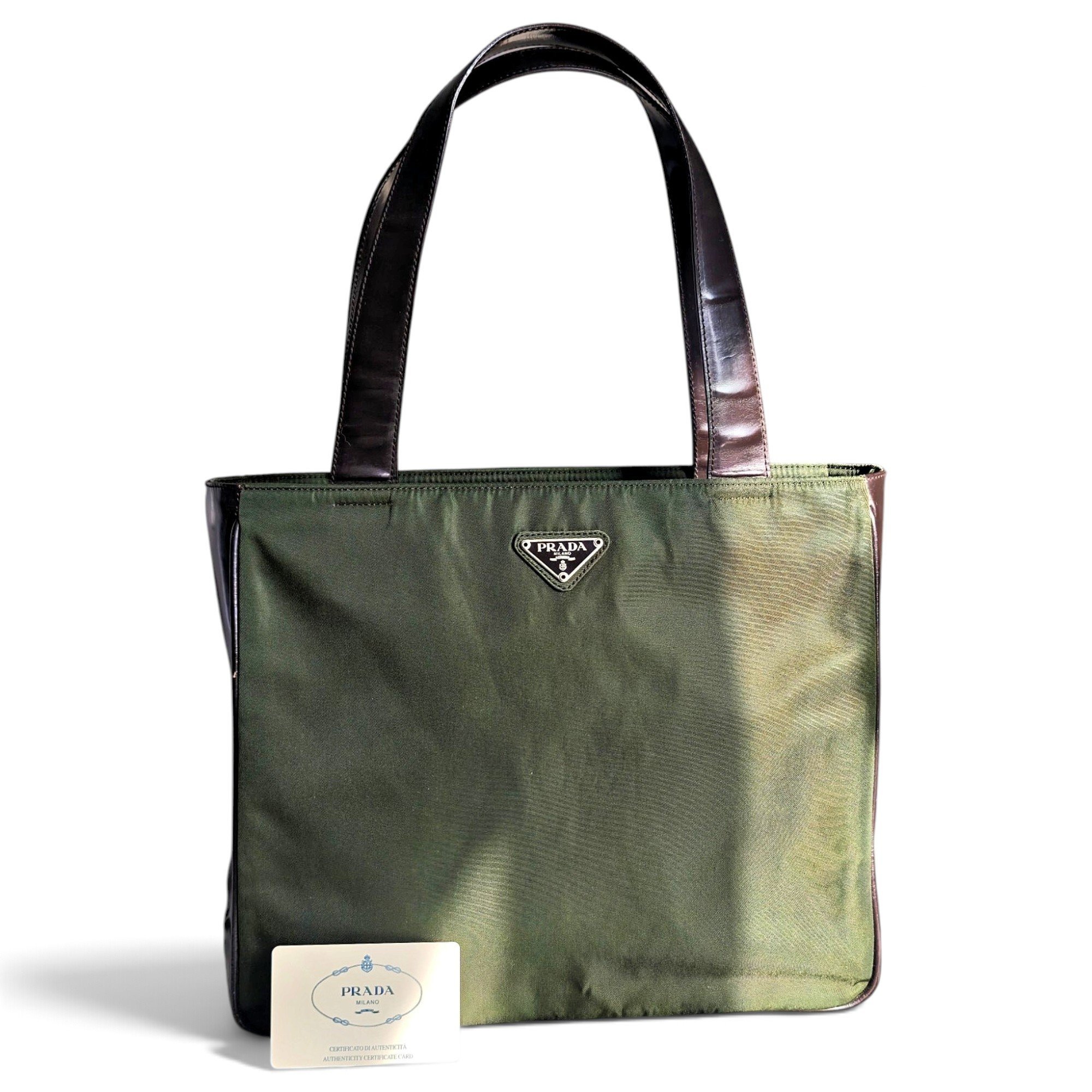 Re-Nylon patent leather tote