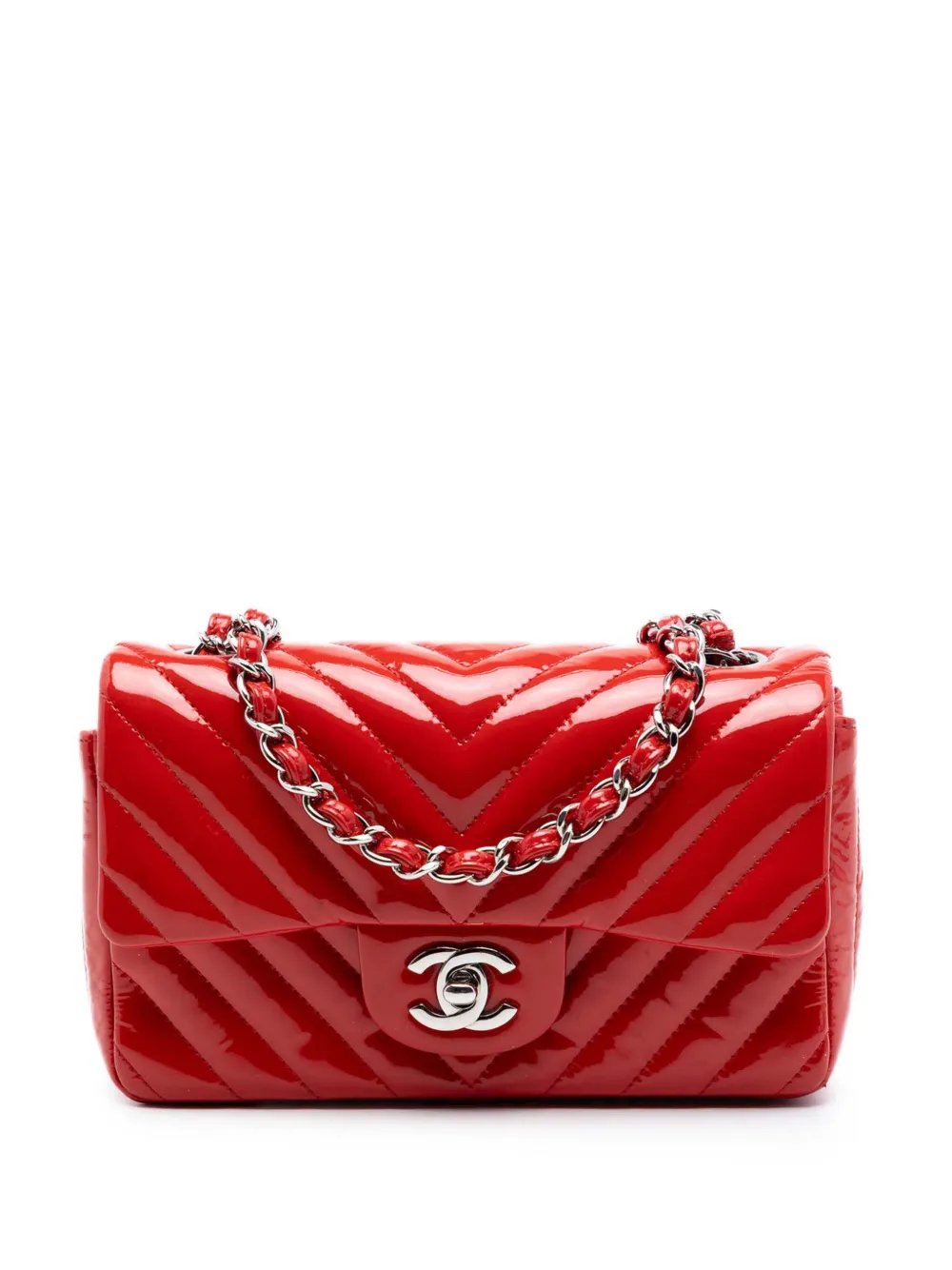2015-2016 Mini Rectangular Classic Chevron Patent Single Flap crossbody bag