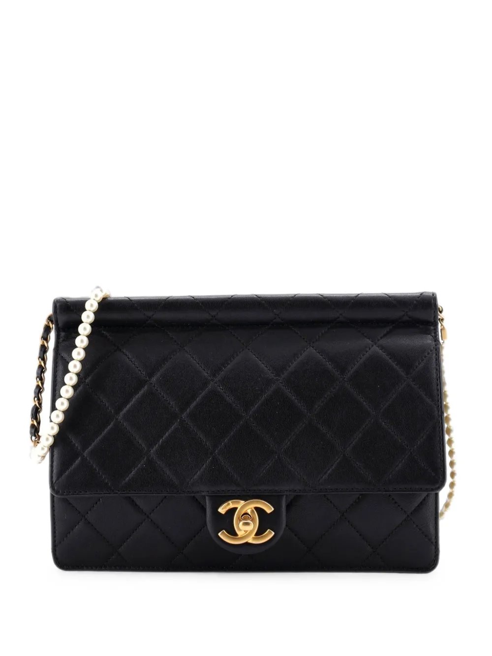 Pearl Chain Flap Bag Quilted Lambskin Large crossbody bag