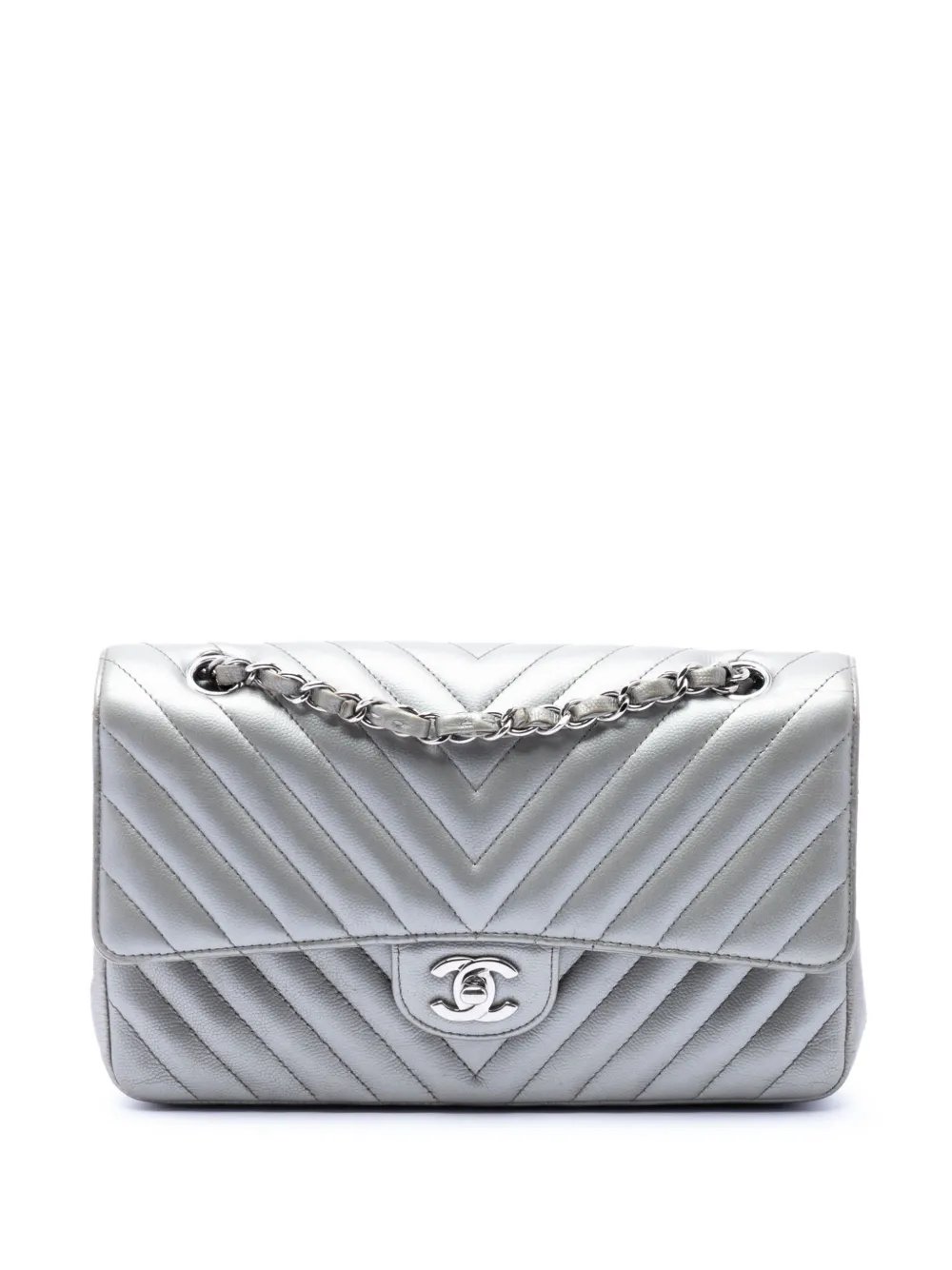 2016-2017 Medium Classic Chevron Metallic Caviar Double Flap shoulder bag