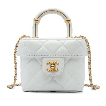 Mini CC Quilted Lambskin Vanity Top Handle Cosmetic Case