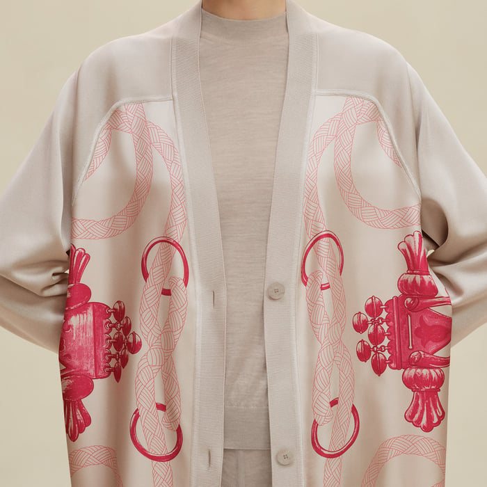 Beige Avoine "Palefroi Remix" Long-sleeve Twillaine Cardigan