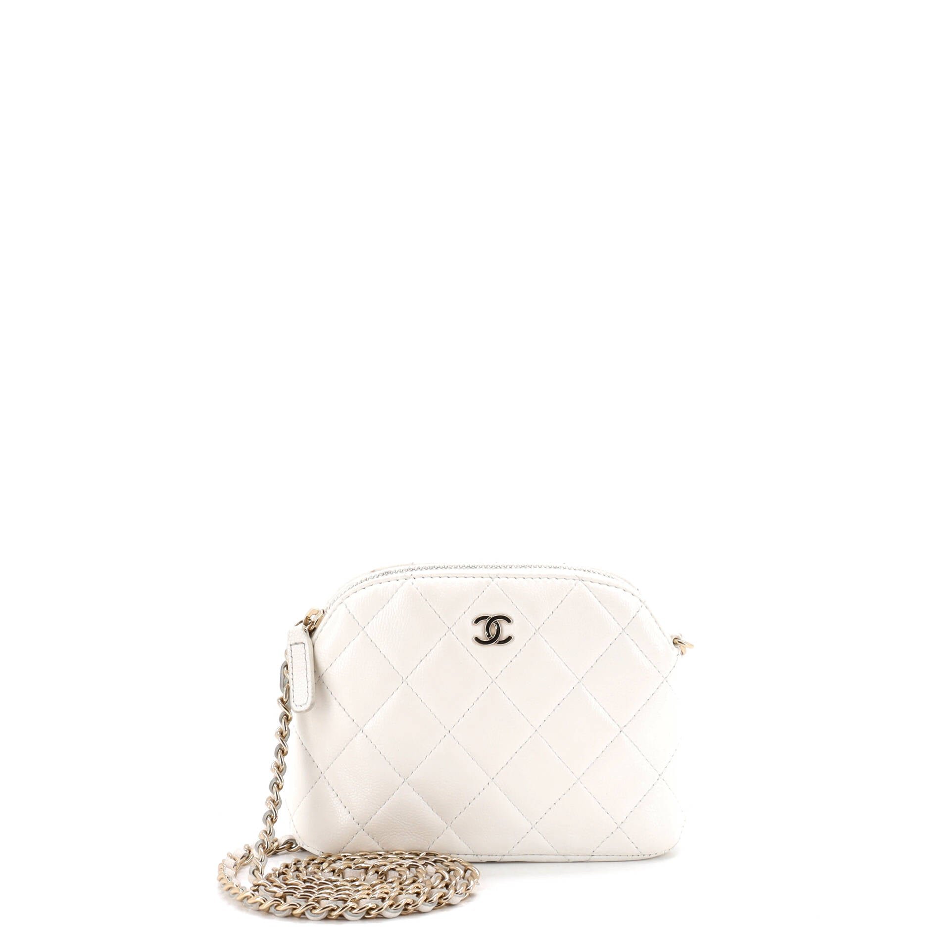 CC Dome Zip Clutch with Chain Quilted Caviar Mini