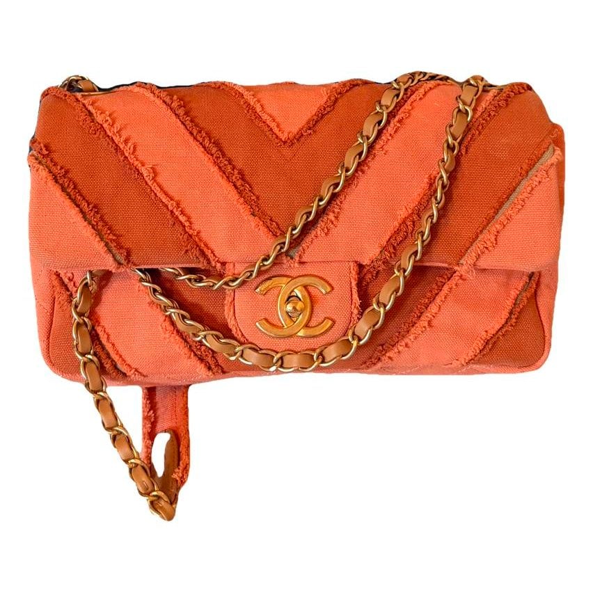 Trendy CC Flap linen handbag
