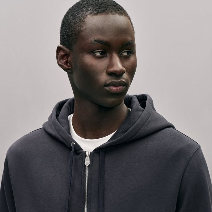 Bleu Nuit "Eperon d'Or En Perspective" Zipped Hooded Sweater
