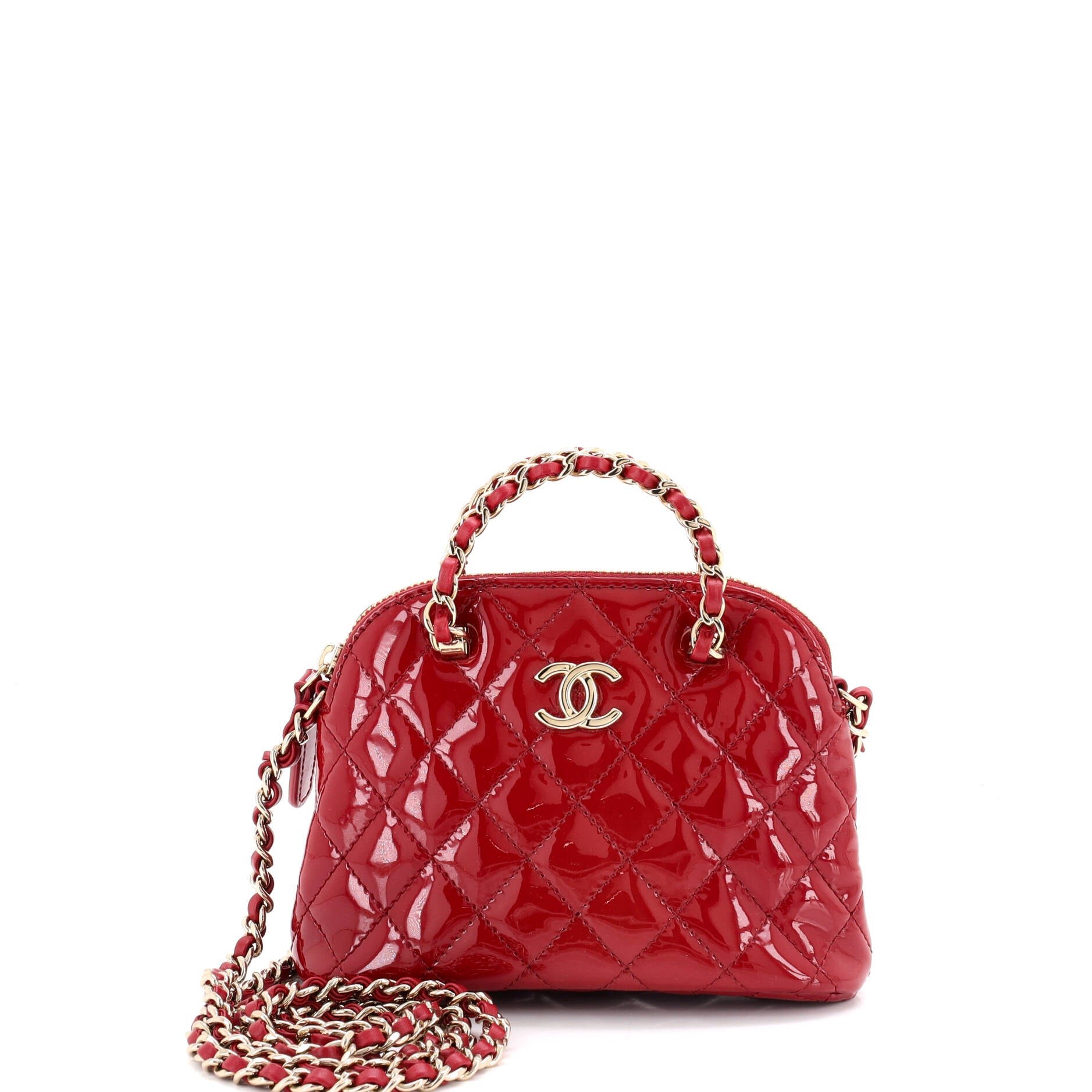 CC Dome Zip Crossbody Bag Quilted Patent Mini