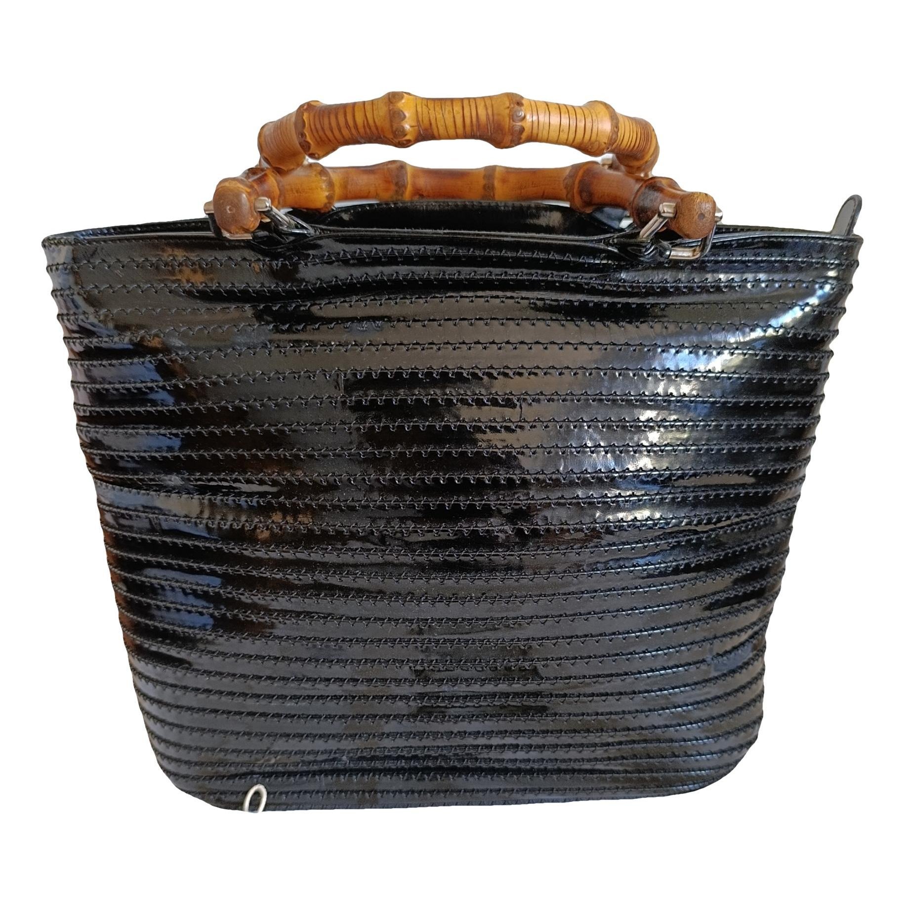 Bamboo patent leather handbag
