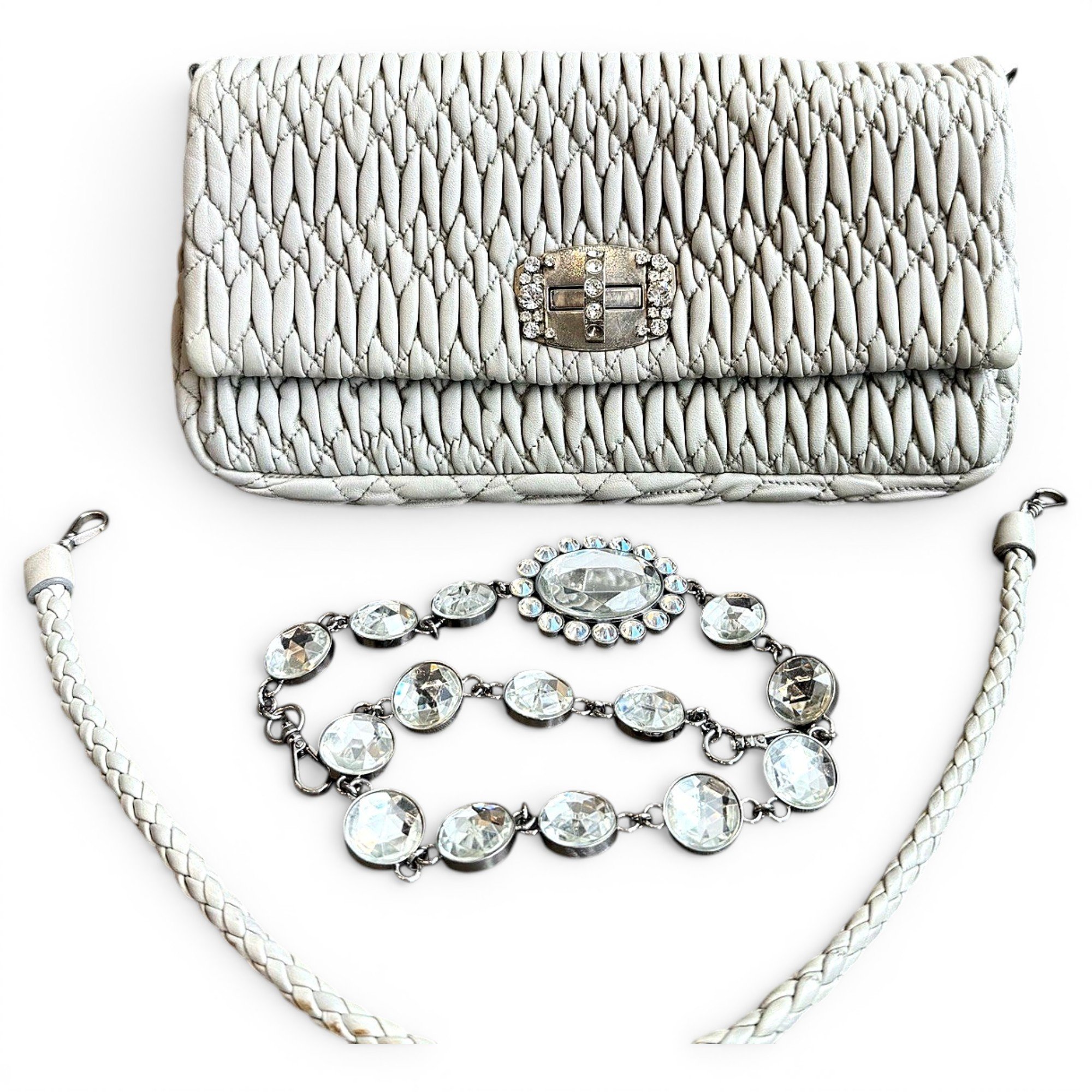 Miu Crystal leather handbag