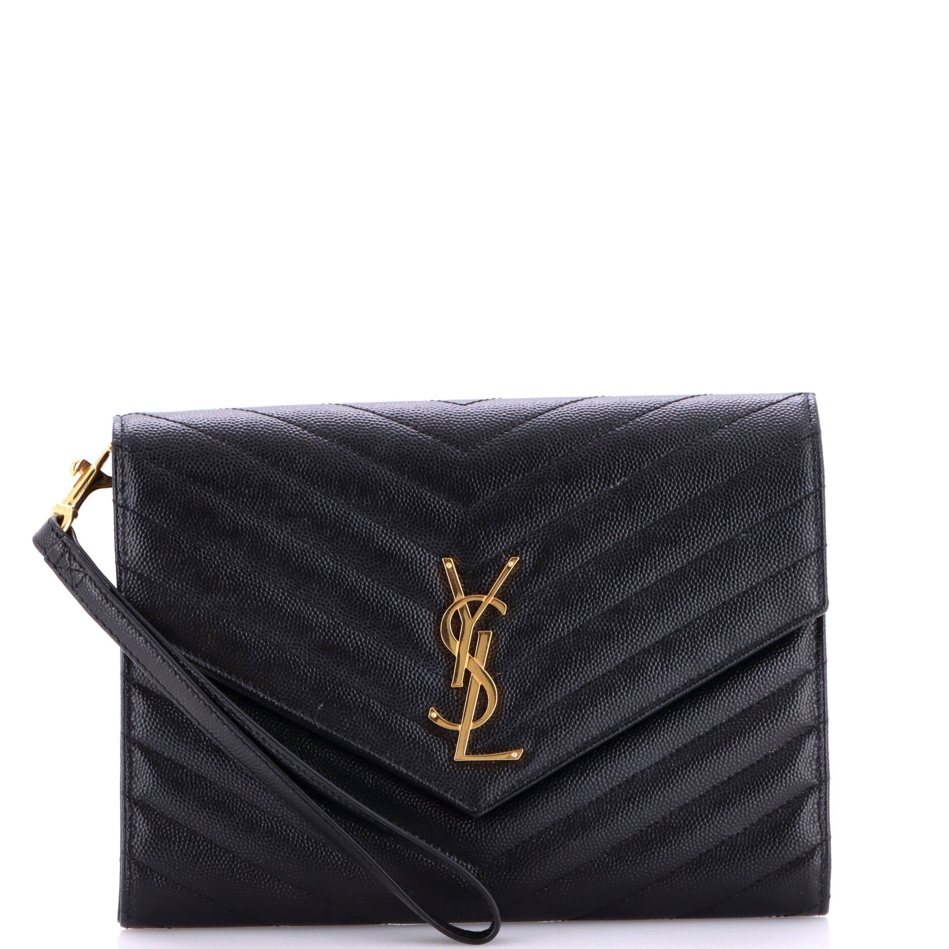 Classic Monogram Envelope Wristlet Clutch Matelasse Chevron Leather