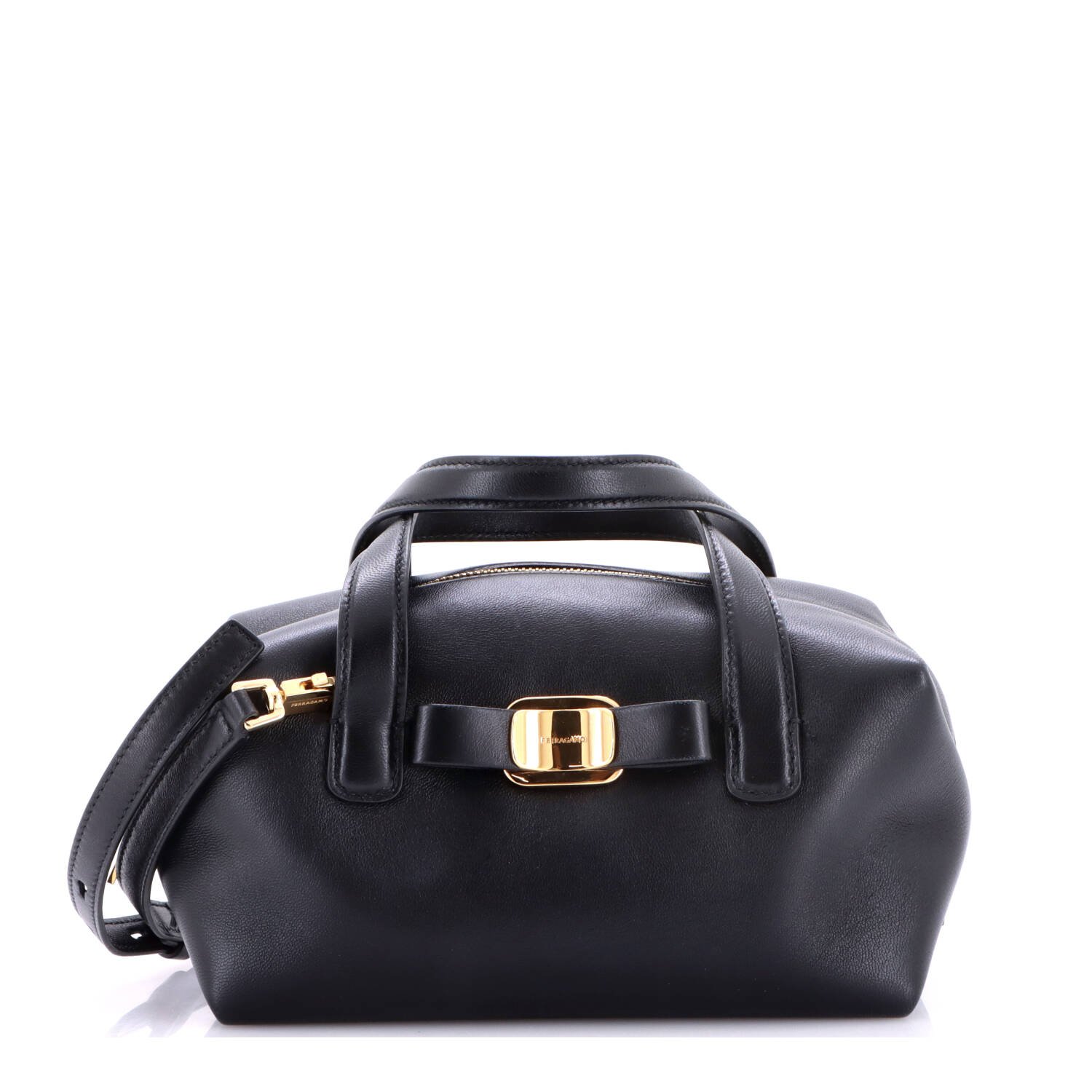 Ferragamo Vara Plate Convertible Bowling Bag Leather Mini