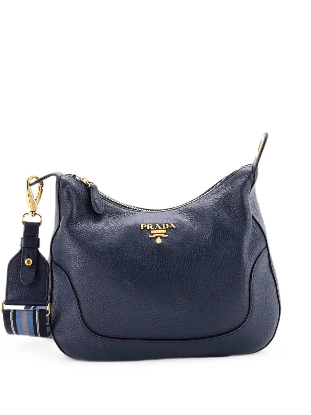 Striped Strap Zip Hobo Vitello Daino Medium crossbody bag