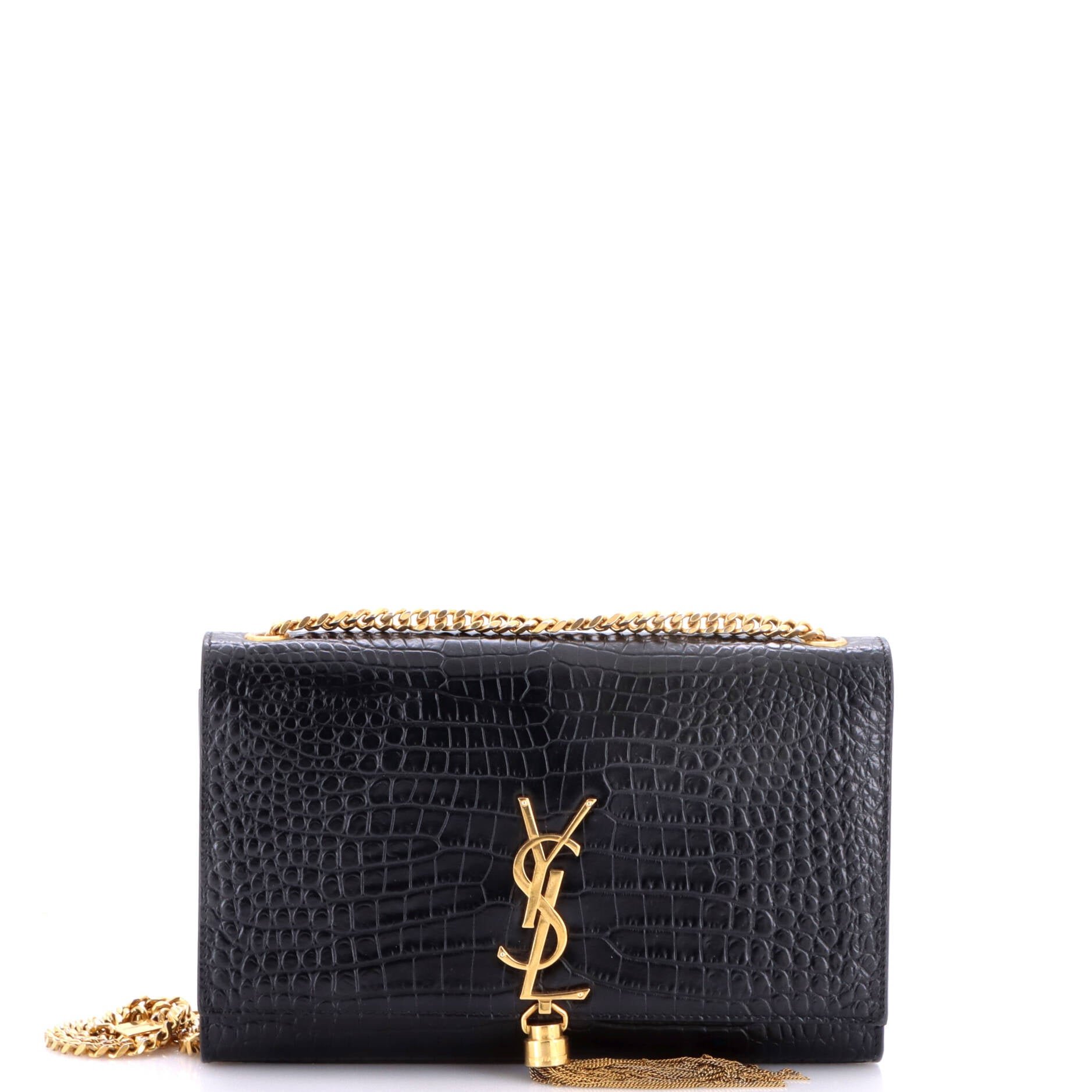 Classic Monogram Tassel Crossbody Bag Crocodile Embossed Leather Medium