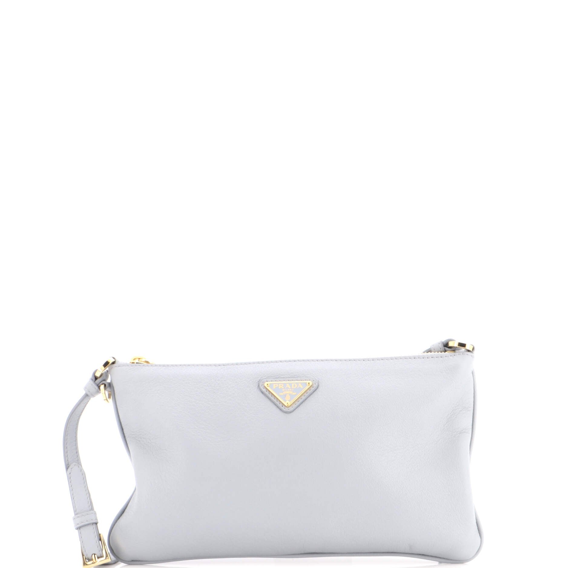 Zip Flat Pouch Shoulder Bag Leather
