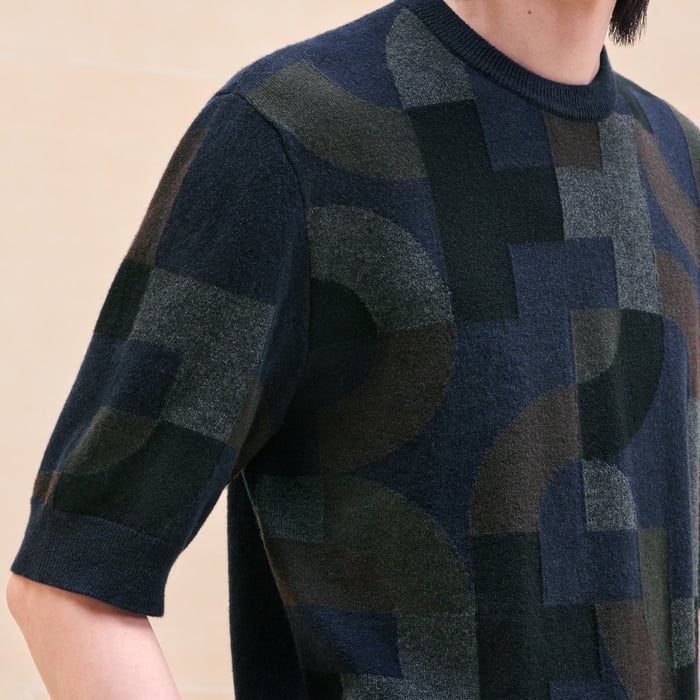 Marine Cashmere "Intarsia Maillon Puzzle" Crewneck Sweater