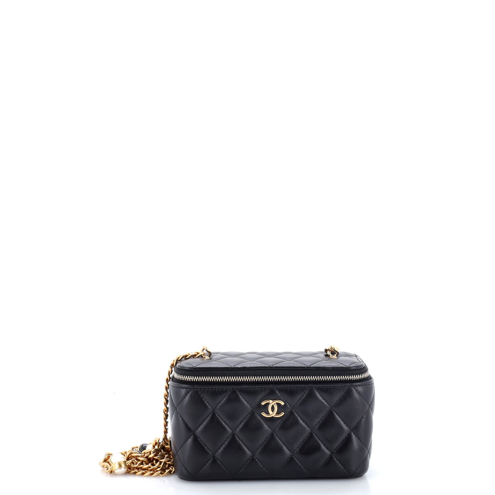 Classic Vanity Case with Resin Pearl Chain Quilted Lambskin Small