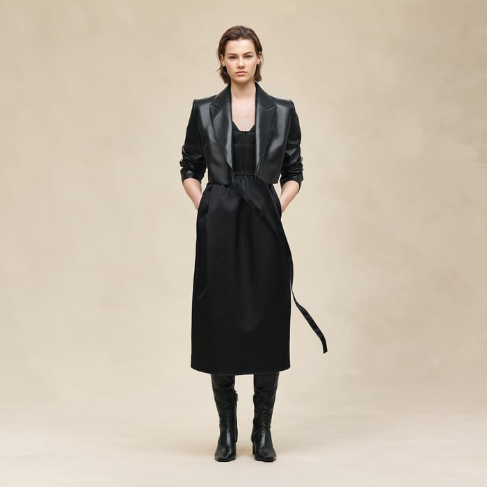Noir Wrap Leather Suit Jacket