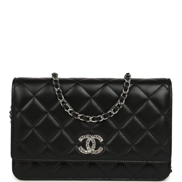 Chanel Wallet On Chain WOC Black Lamsbkin Silver Hardware