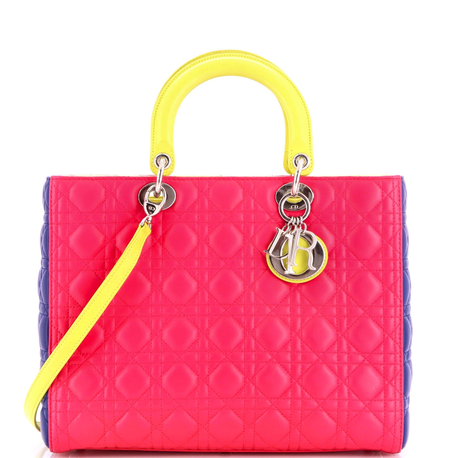 Tricolor Lady Dior Bag Cannage Quilt Leather Large