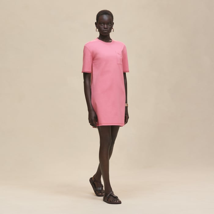 Rose Sorbet Embroidered Pocket Flared Dress