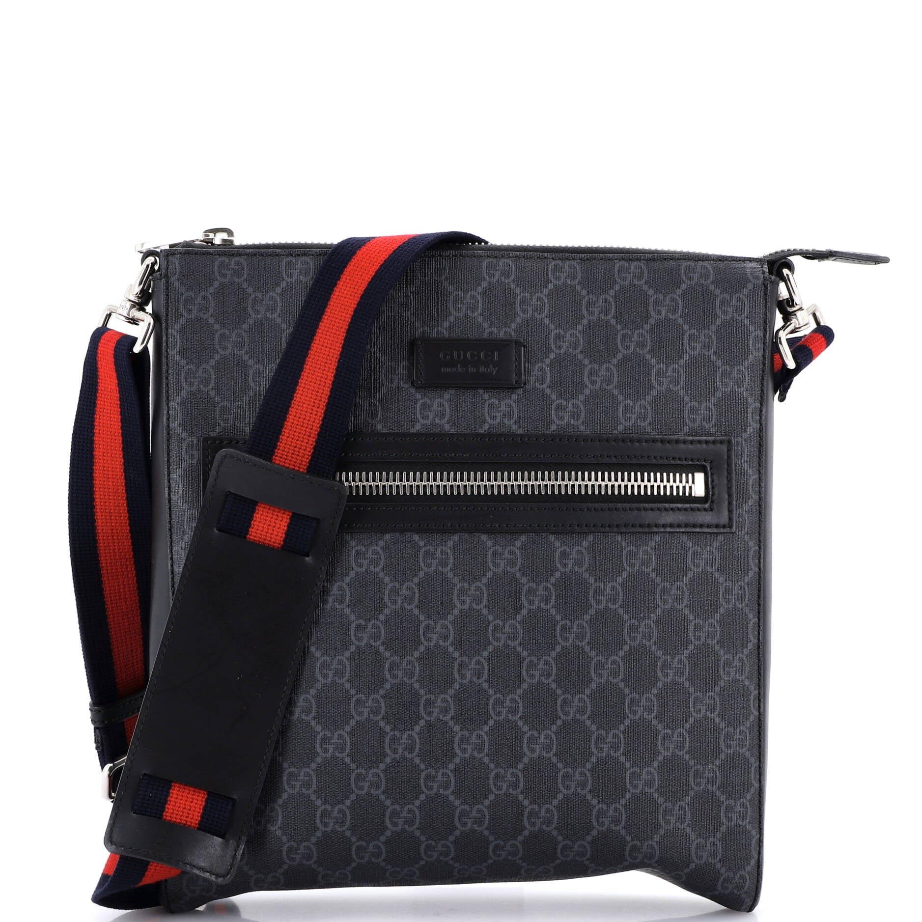 Web Strap Front Zip Messenger Bag GG Coated Canvas Medium