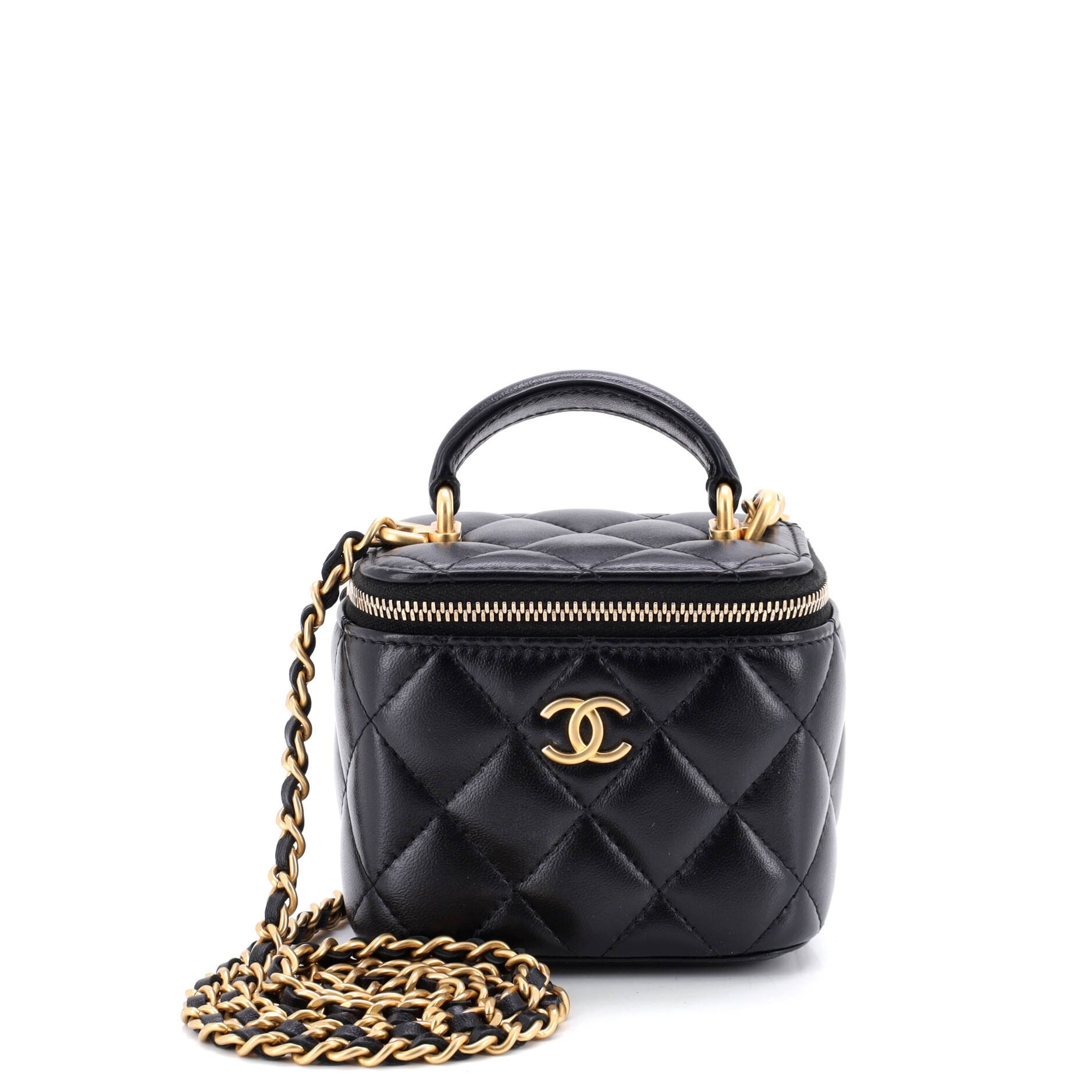 Classic Top Handle Vanity Case with Chain Quilted Lambskin Mini