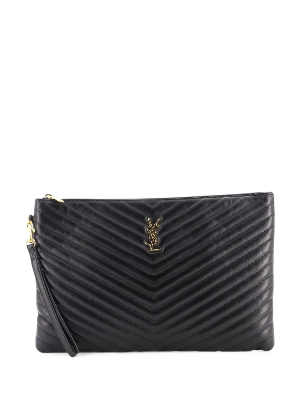 Classic Monogram Wristlet Pouch Matelasse Chevron Leather Large clutch bag