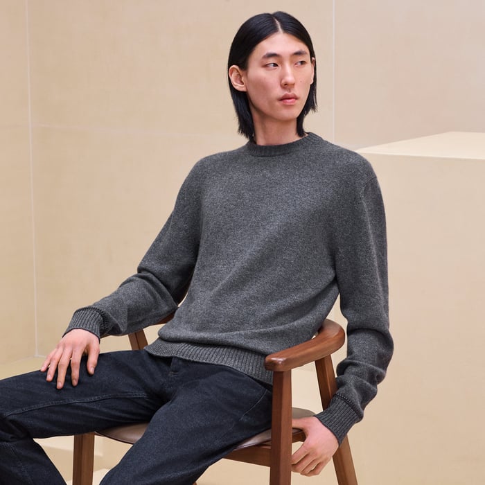 Anthracite "Detail Cuir Tresse" Crewneck Sweater
