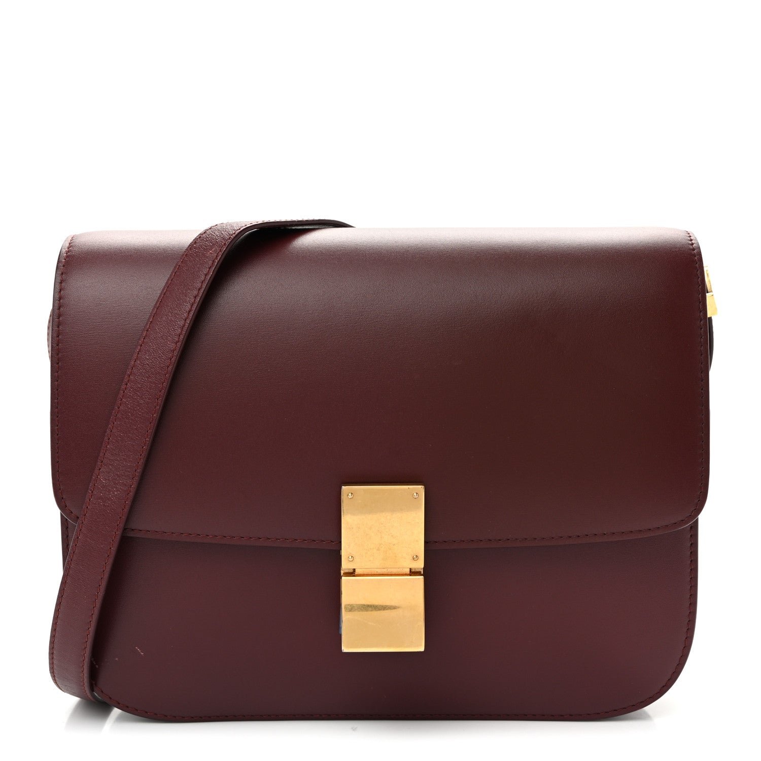 Celine Box Calfskin Medium Classic Box Flap Bag Burgundy