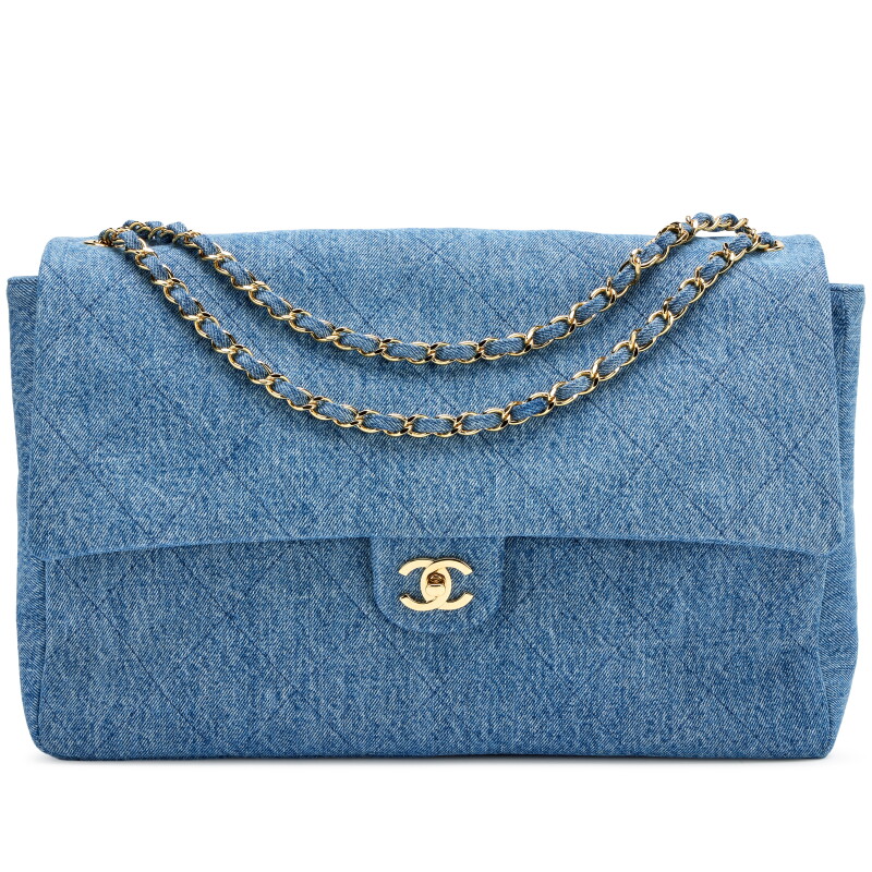 Blue Quilted Denim Souplissimo Maxi 38 Flap Bag Gold Hardware, 2026