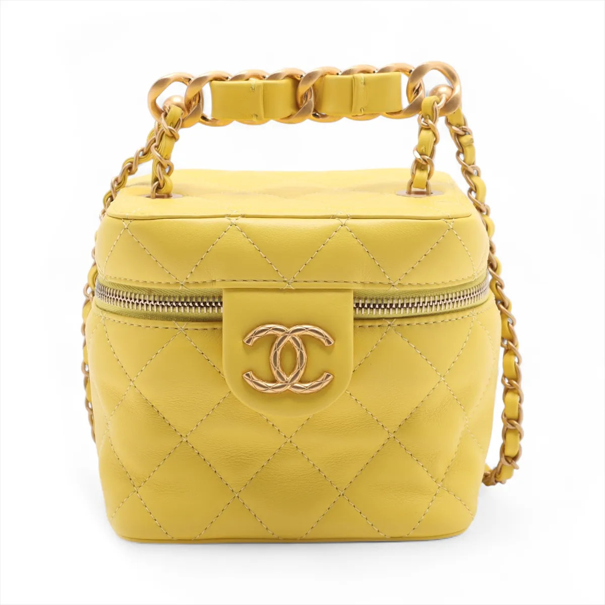 Chanel Matelasse Lambskin 2 Way Shoulder Bag Vanity Yellow Gold Metal Fittings r