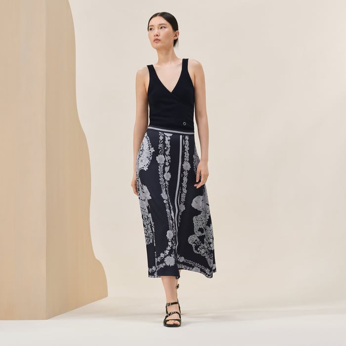 Bleu Noir "Brides De Gala En Fleurs Esquisse" Flared Skirt