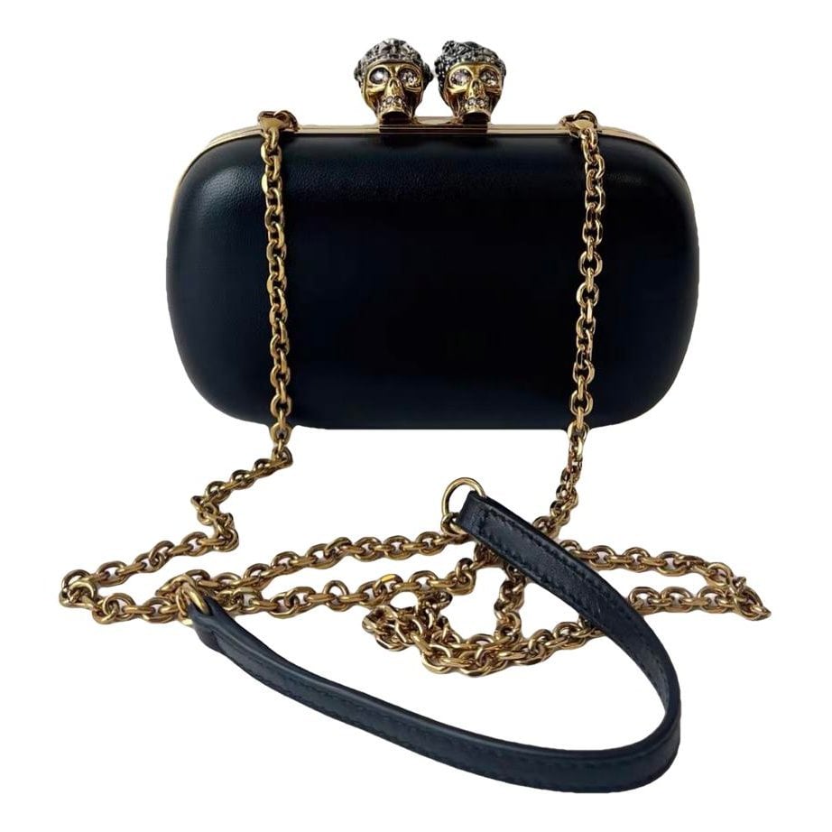 Skull leather clutch bag