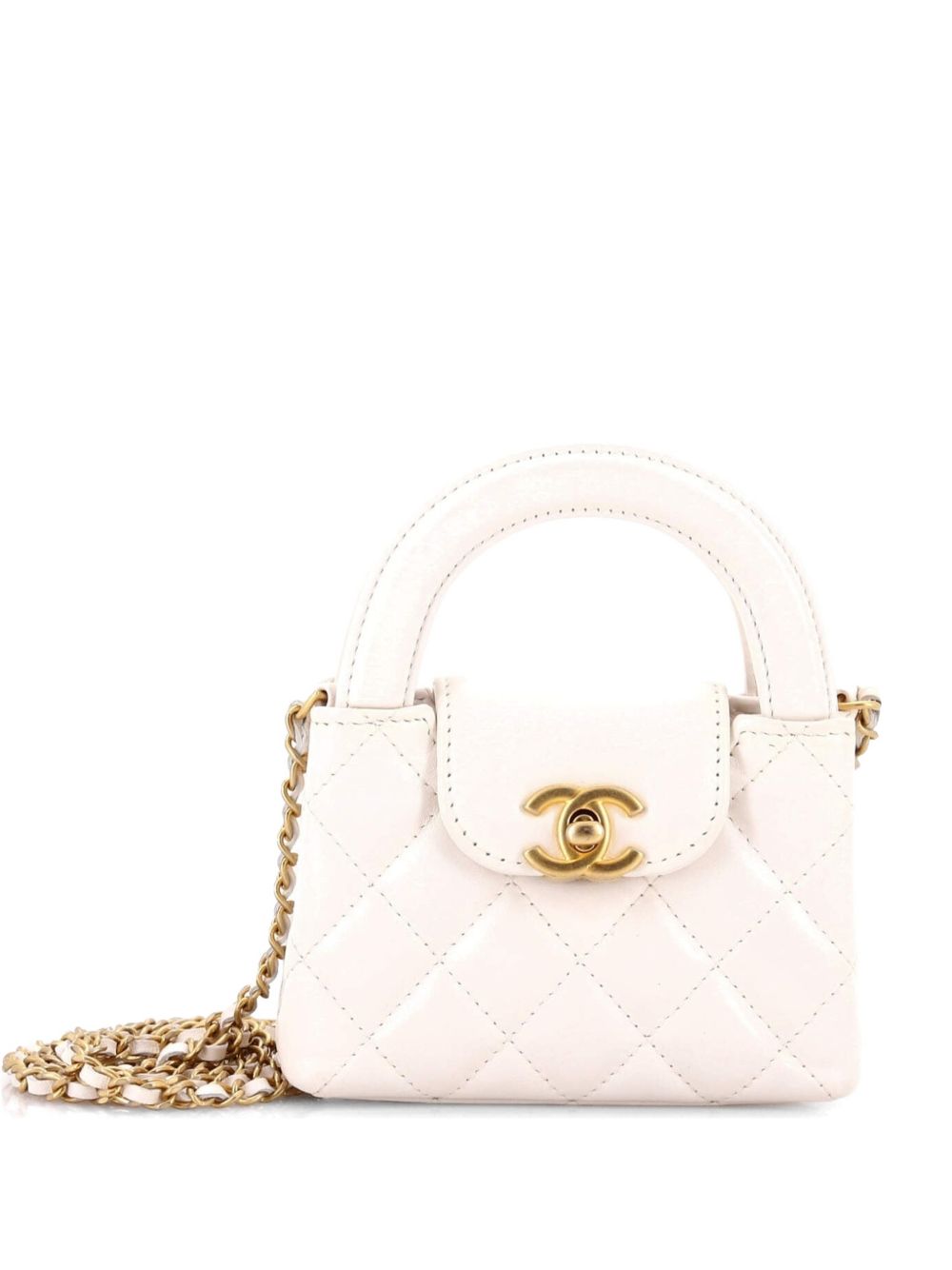 Kelly Top Handle Shopping Bag Quilted Shiny Aged Calfskin Nano crossbody bag