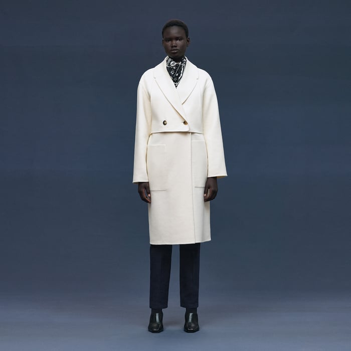 Blanc Naturel Long Modular Cashmere Coat