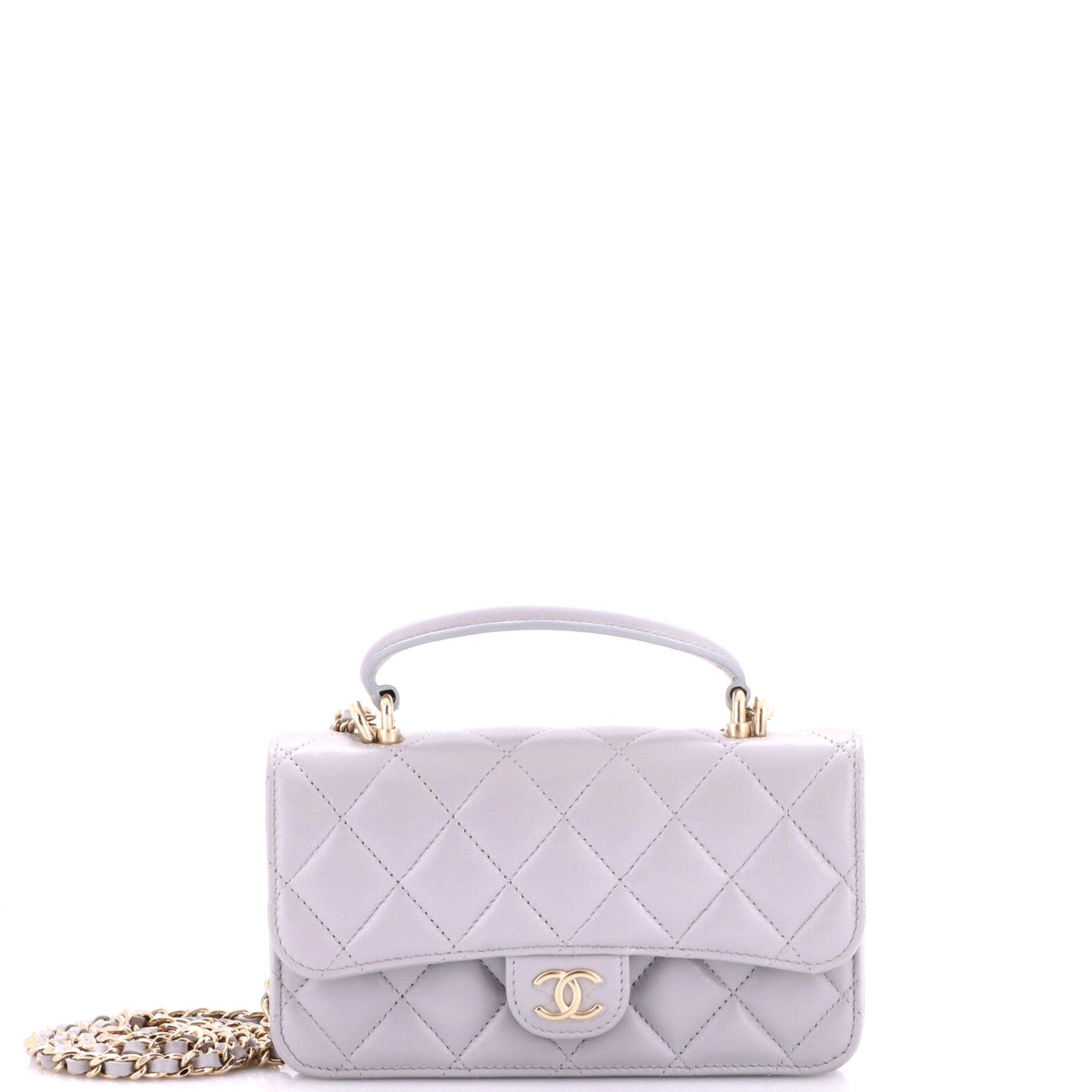 Classic Top Handle Flap Phone Holder with Chain Quilted Lambskin