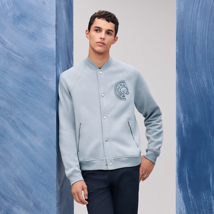 Bleu Glacier Varsity Jacket With Clou De Selle Detail