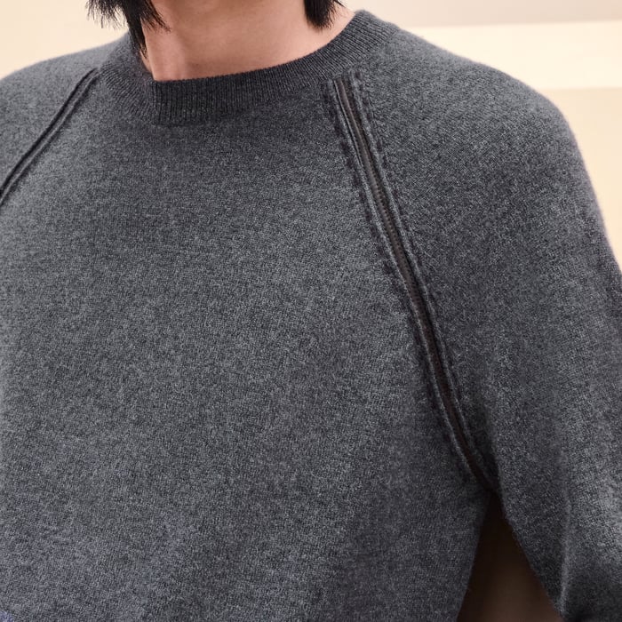 Anthracite Cashmere "Cachemire Detail Cuir" Crewneck Sweater